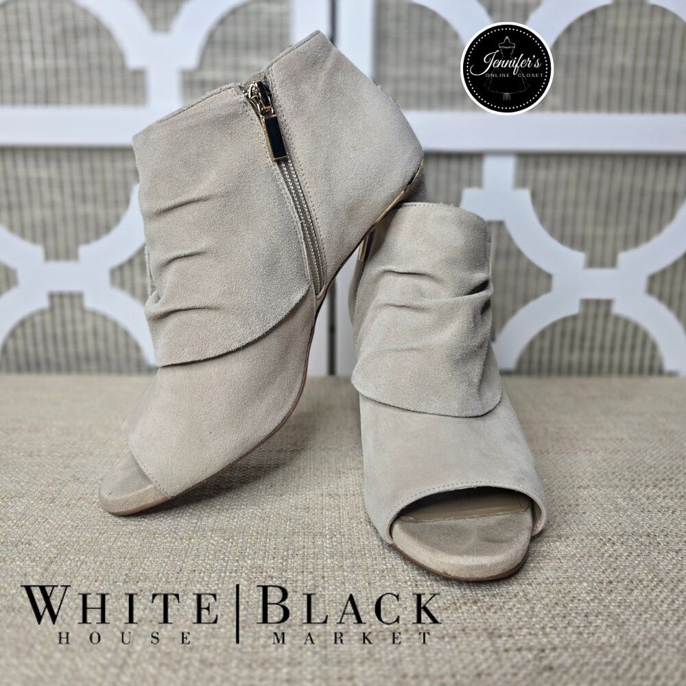White House Black Market Biscotti Lauryn Side Bow Suede Shootie Size 7.5M